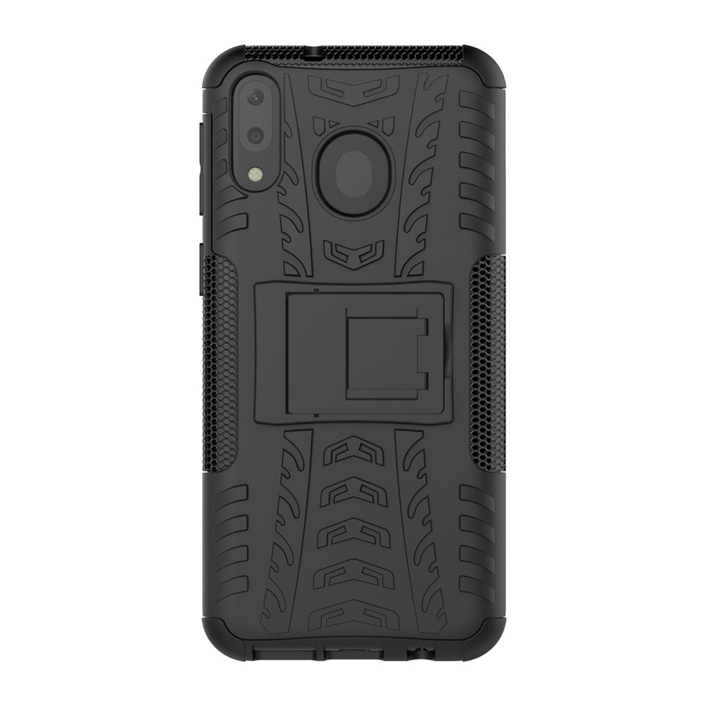 2-in-1 Tyre Pattern PC + TPU Hybrid Mobile Phone Case with Kickstand for Samsung Galaxy M20