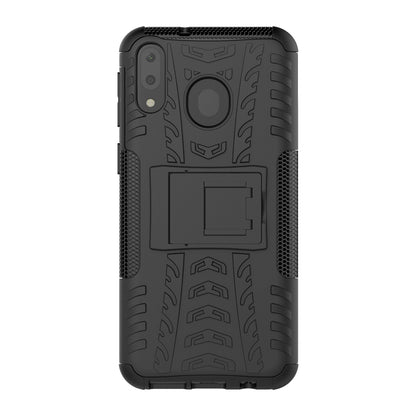 2-in-1 Tyre Pattern PC + TPU Hybrid Mobile Phone Case with Kickstand for Samsung Galaxy M20