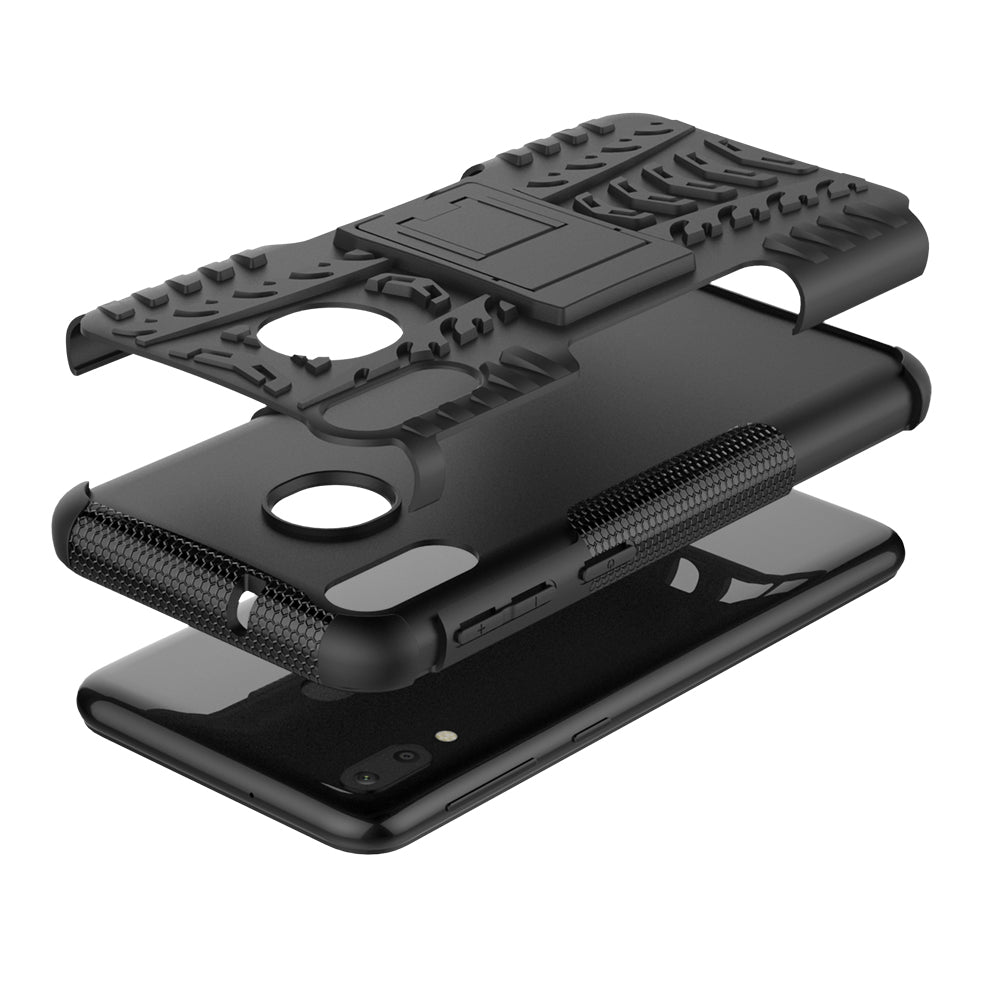 2-in-1 Tyre Pattern PC + TPU Hybrid Mobile Phone Case with Kickstand for Samsung Galaxy M20