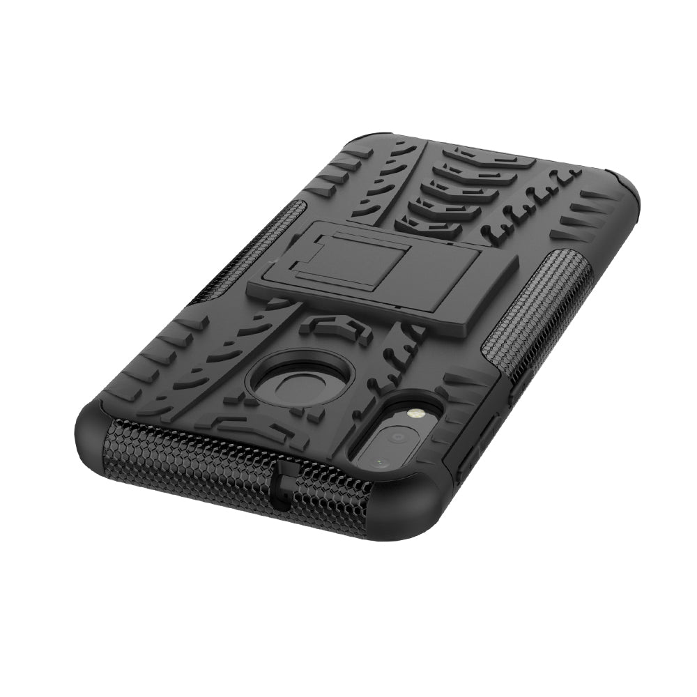 2-in-1 Tyre Pattern PC + TPU Hybrid Mobile Phone Case with Kickstand for Samsung Galaxy M20