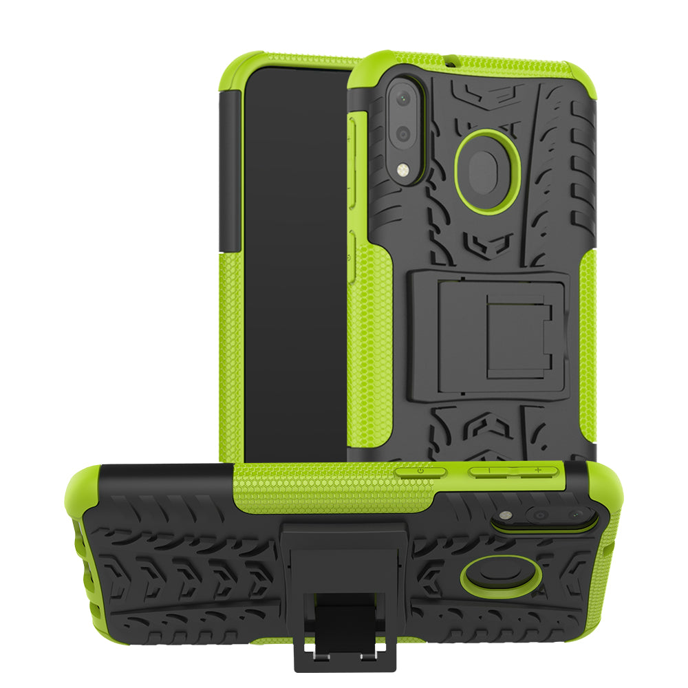 2-in-1 Tyre Pattern PC + TPU Hybrid Mobile Phone Case with Kickstand for Samsung Galaxy M20