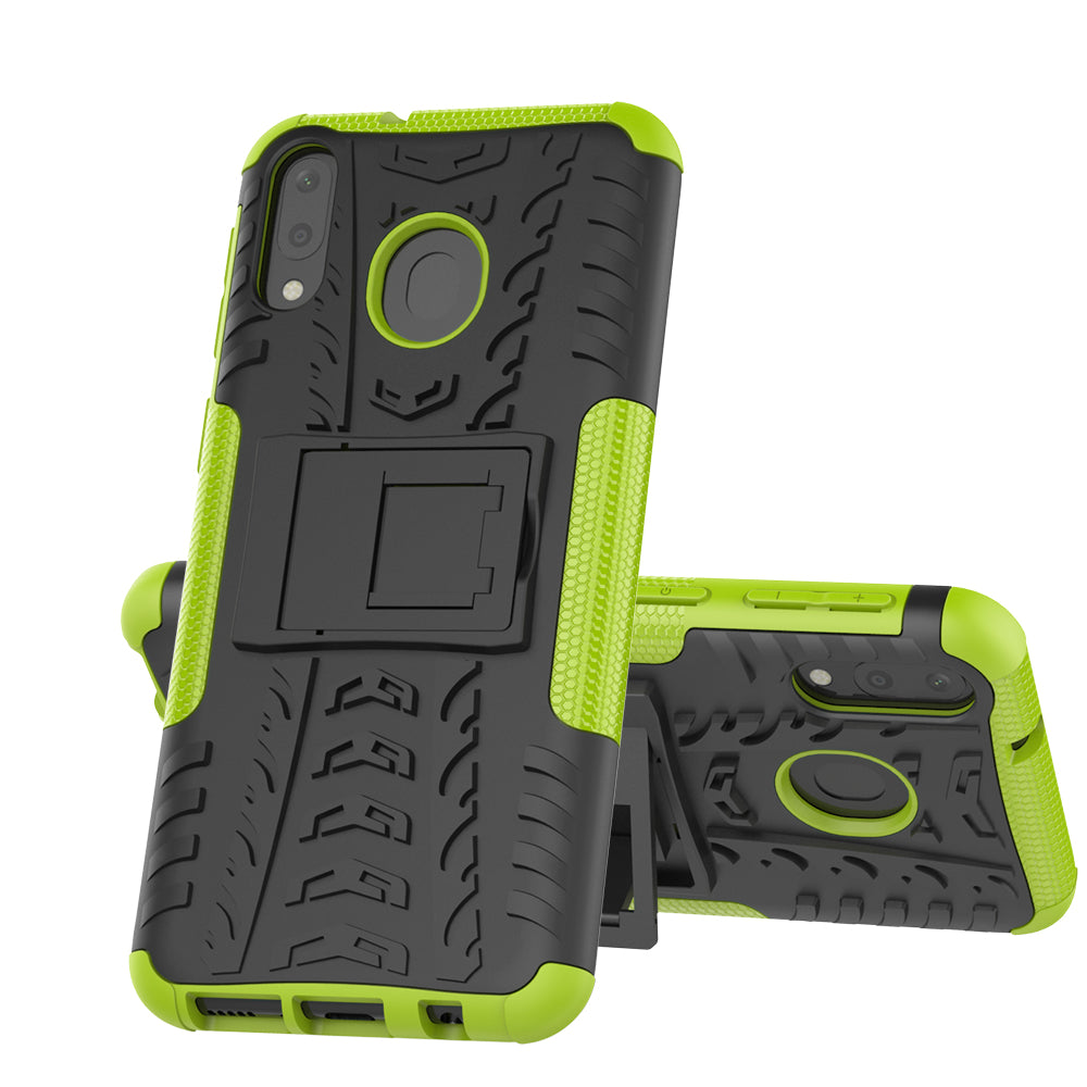 2-in-1 Tyre Pattern PC + TPU Hybrid Mobile Phone Case with Kickstand for Samsung Galaxy M20