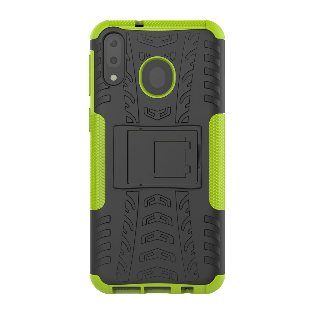 2-in-1 Tyre Pattern PC + TPU Hybrid Mobile Phone Case with Kickstand for Samsung Galaxy M20