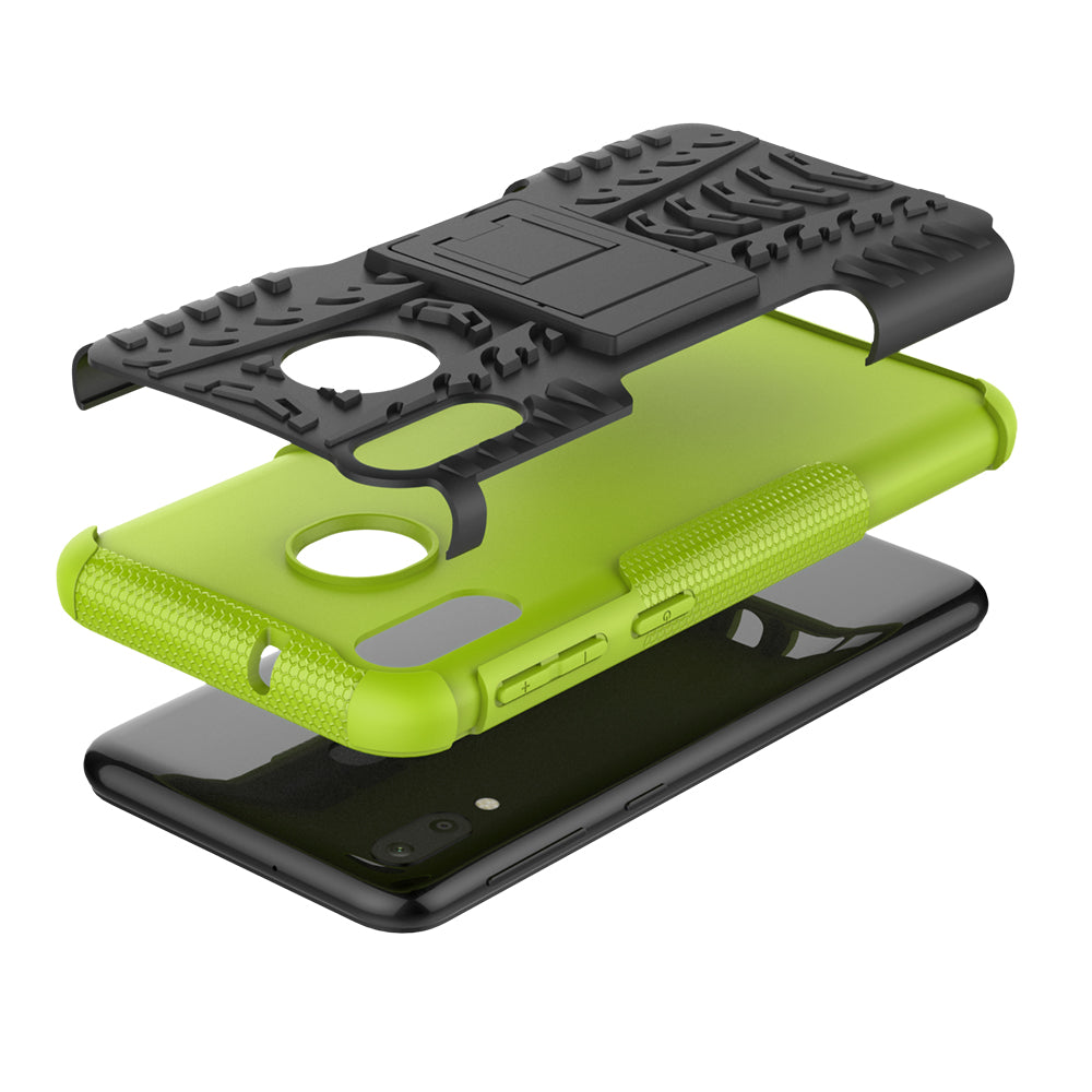 2-in-1 Tyre Pattern PC + TPU Hybrid Mobile Phone Case with Kickstand for Samsung Galaxy M20