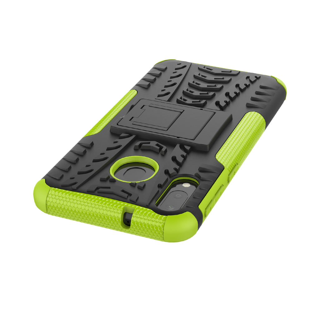 2-in-1 Tyre Pattern PC + TPU Hybrid Mobile Phone Case with Kickstand for Samsung Galaxy M20