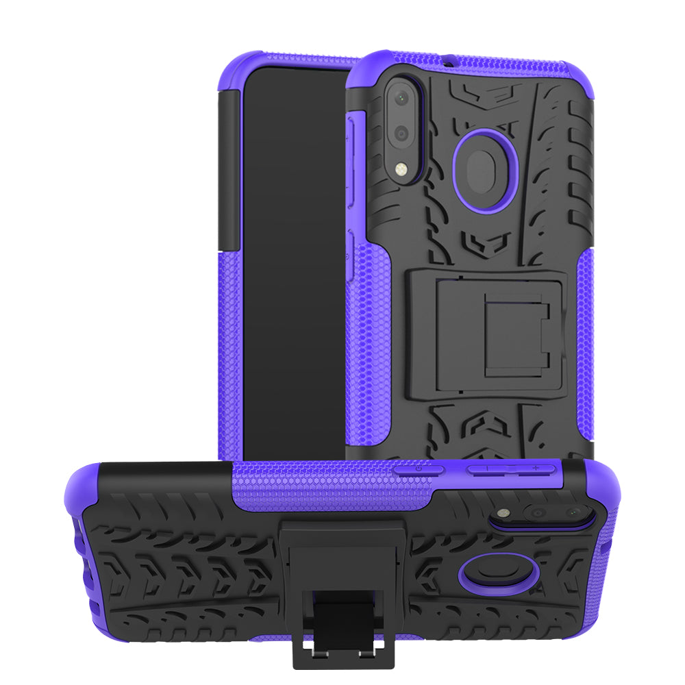 2-in-1 Tyre Pattern PC + TPU Hybrid Mobile Phone Case with Kickstand for Samsung Galaxy M20