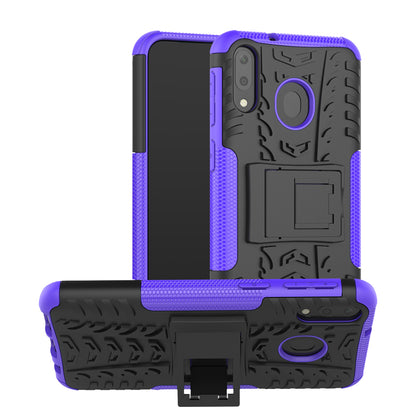 2-in-1 Tyre Pattern PC + TPU Hybrid Mobile Phone Case with Kickstand for Samsung Galaxy M20