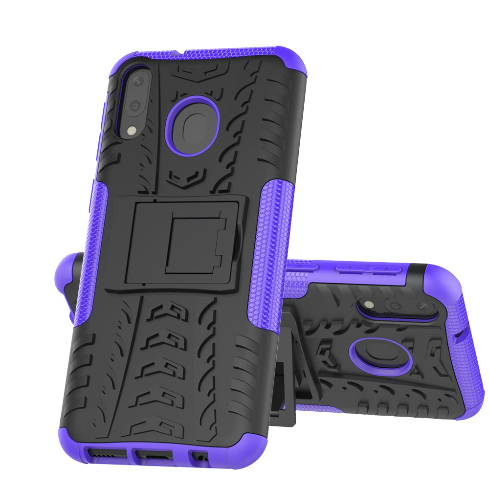 2-in-1 Tyre Pattern PC + TPU Hybrid Mobile Phone Case with Kickstand for Samsung Galaxy M20