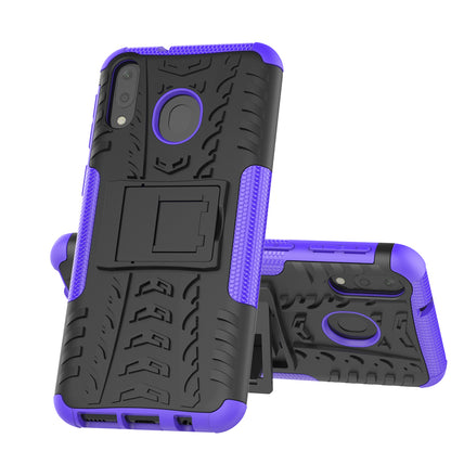 2-in-1 Tyre Pattern PC + TPU Hybrid Mobile Phone Case with Kickstand for Samsung Galaxy M20