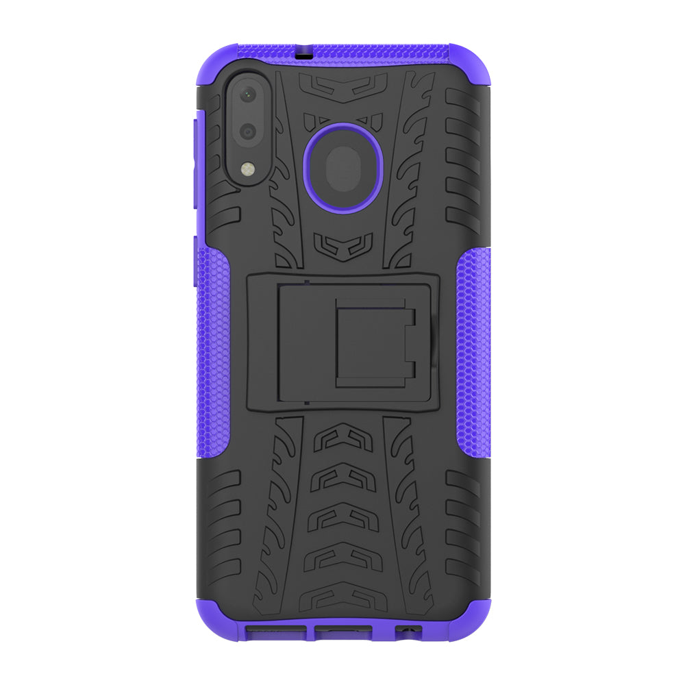 2-in-1 Tyre Pattern PC + TPU Hybrid Mobile Phone Case with Kickstand for Samsung Galaxy M20