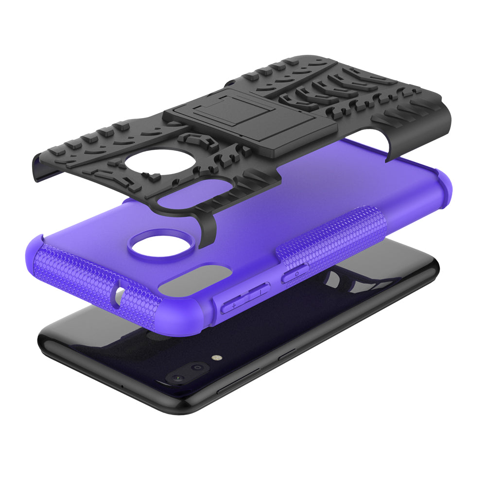 2-in-1 Tyre Pattern PC + TPU Hybrid Mobile Phone Case with Kickstand for Samsung Galaxy M20