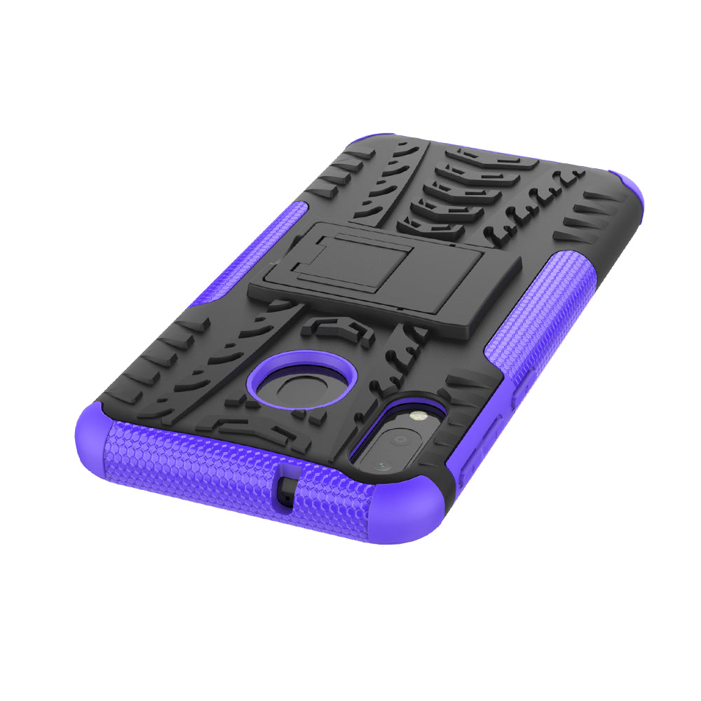 2-in-1 Tyre Pattern PC + TPU Hybrid Mobile Phone Case with Kickstand for Samsung Galaxy M20