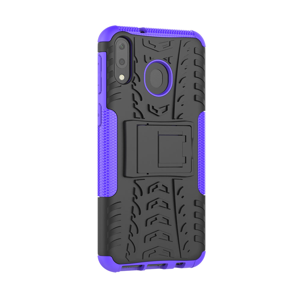 2-in-1 Tyre Pattern PC + TPU Hybrid Mobile Phone Case with Kickstand for Samsung Galaxy M20