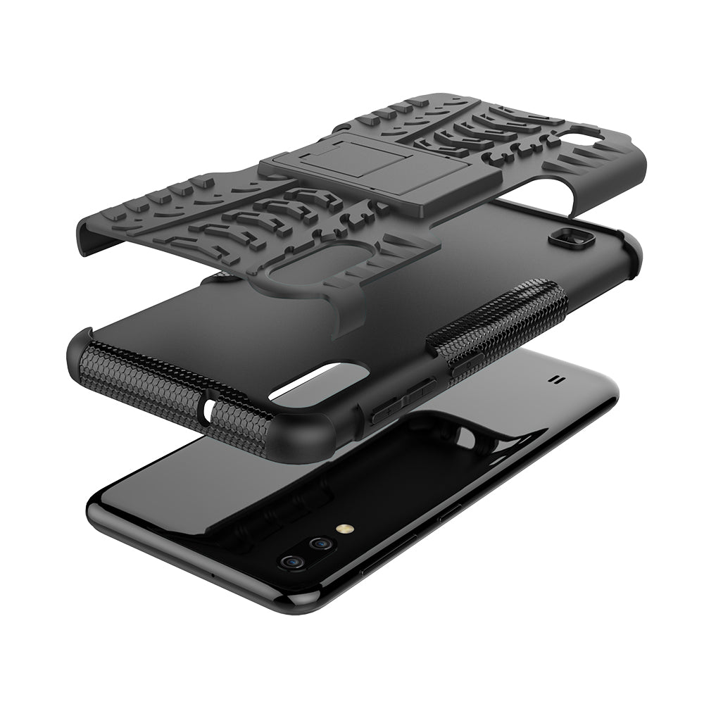 2-in-1 Tyre Pattern PC + TPU Hybrid Mobile Phone Case with Kickstand for Samsung Galaxy M10 / A10