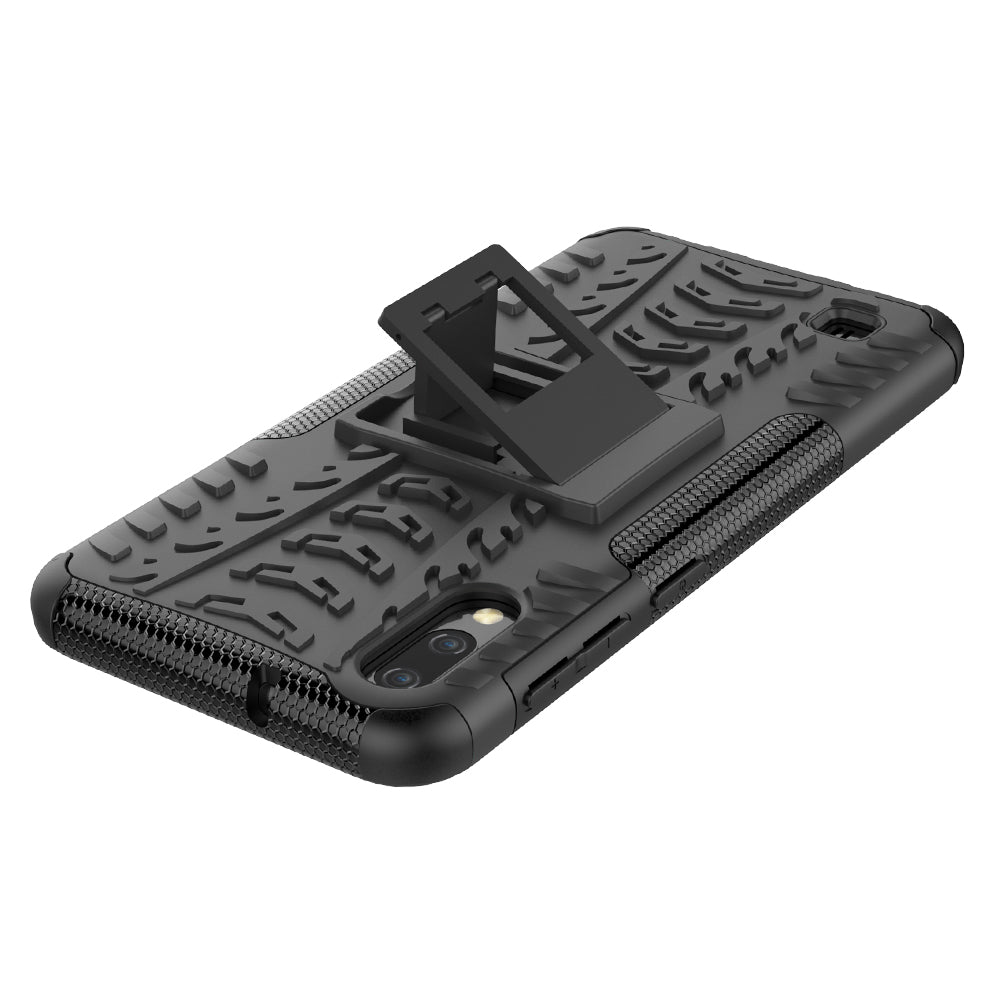 2-in-1 Tyre Pattern PC + TPU Hybrid Mobile Phone Case with Kickstand for Samsung Galaxy M10 / A10