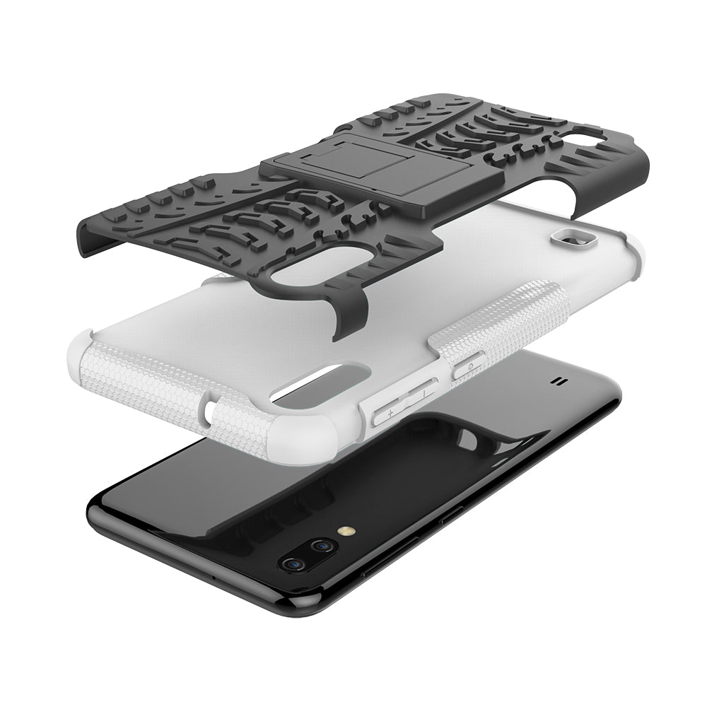 2-in-1 Tyre Pattern PC + TPU Hybrid Mobile Phone Case with Kickstand for Samsung Galaxy M10 / A10