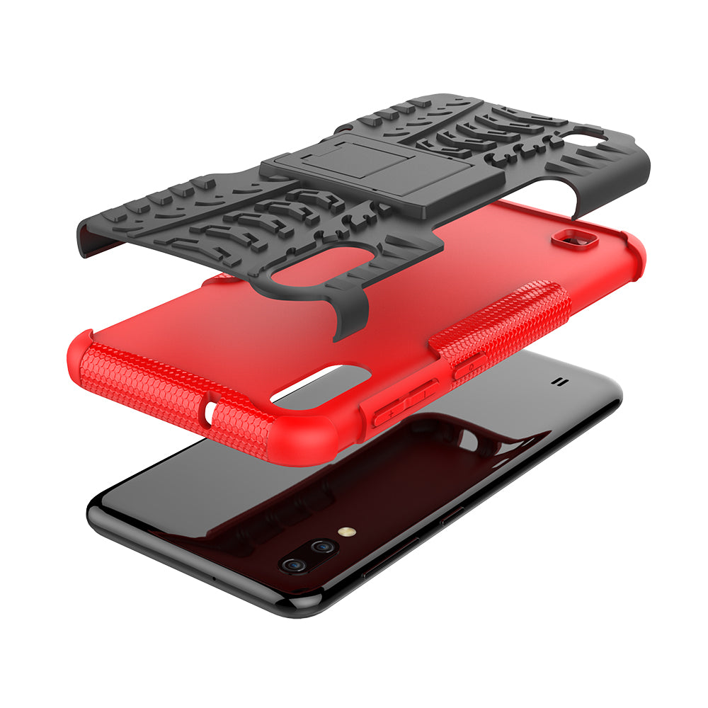 2-in-1 Tyre Pattern PC + TPU Hybrid Mobile Phone Case with Kickstand for Samsung Galaxy M10 / A10