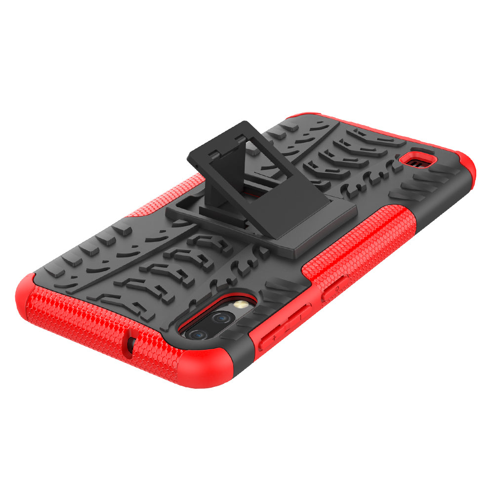 2-in-1 Tyre Pattern PC + TPU Hybrid Mobile Phone Case with Kickstand for Samsung Galaxy M10 / A10