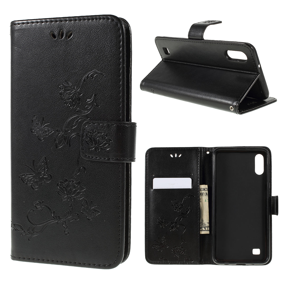 Imprint Butterfly Flower PU Leather Flip Stand Phone Case for Samsung Galaxy A10