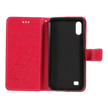 Imprint Butterfly Flower PU Leather Flip Stand Phone Case for Samsung Galaxy A10