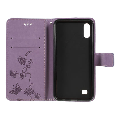 Imprint Butterfly Flower PU Leather Flip Stand Phone Case for Samsung Galaxy A10
