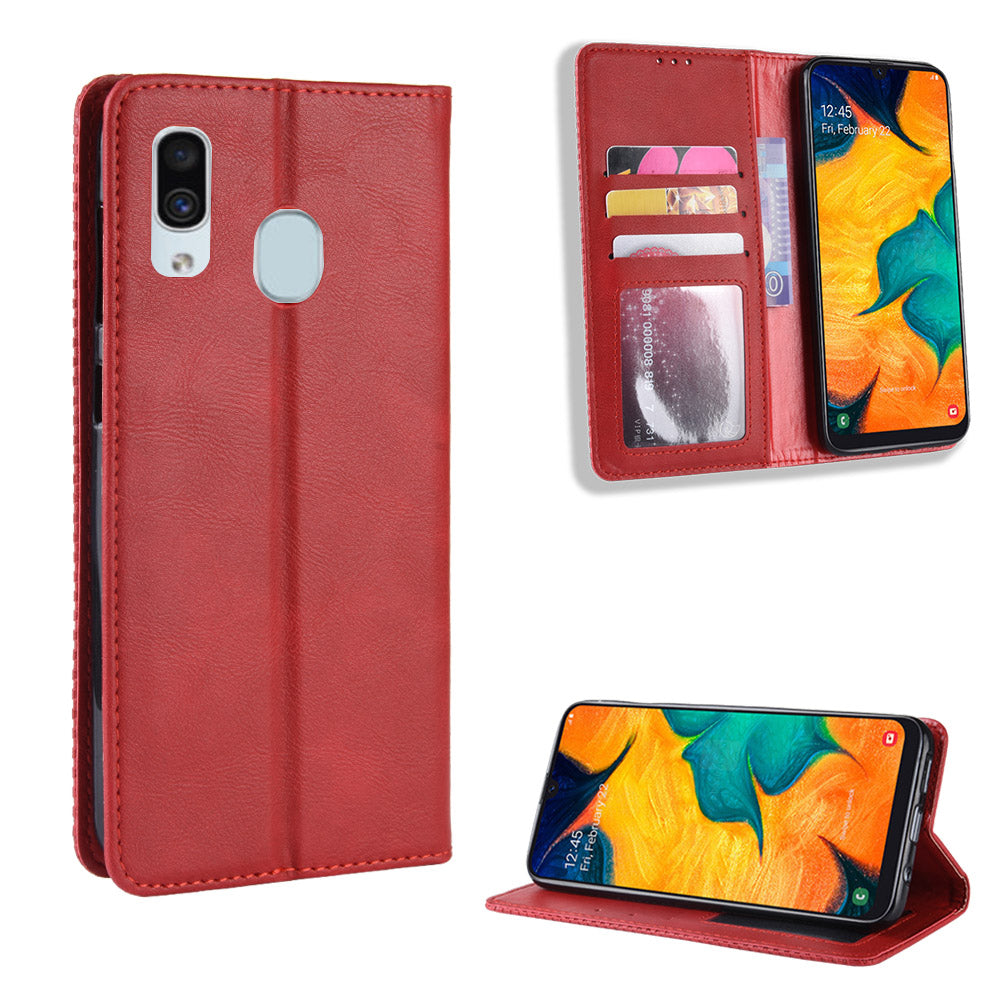 Auto-absorbed Vintage Leather Wallet Case Cover for Samsung Galaxy A40