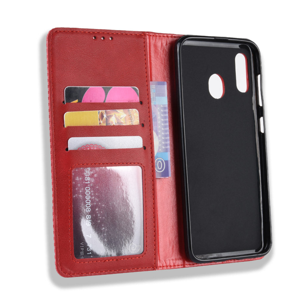 Auto-absorbed Vintage Leather Wallet Case Cover for Samsung Galaxy A40