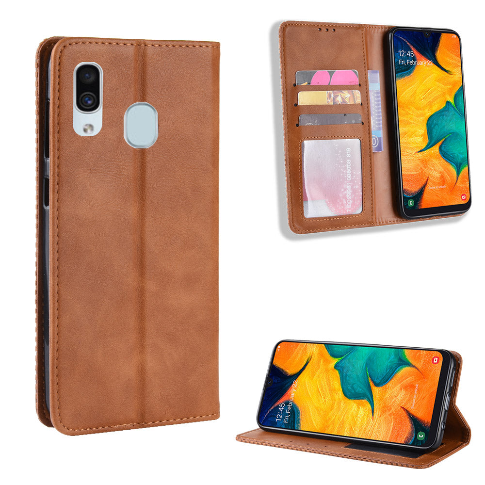 Auto-absorbed Vintage Leather Wallet Case Cover for Samsung Galaxy A40
