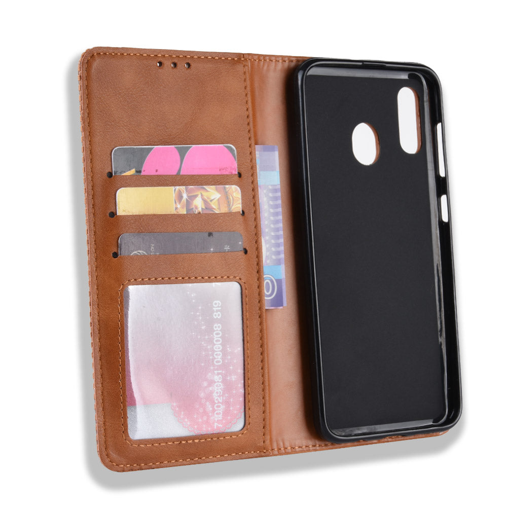 Auto-absorbed Vintage Leather Wallet Case Cover for Samsung Galaxy A40