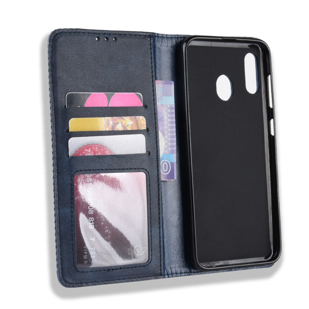 Auto-absorbed Vintage Leather Wallet Case Cover for Samsung Galaxy A40
