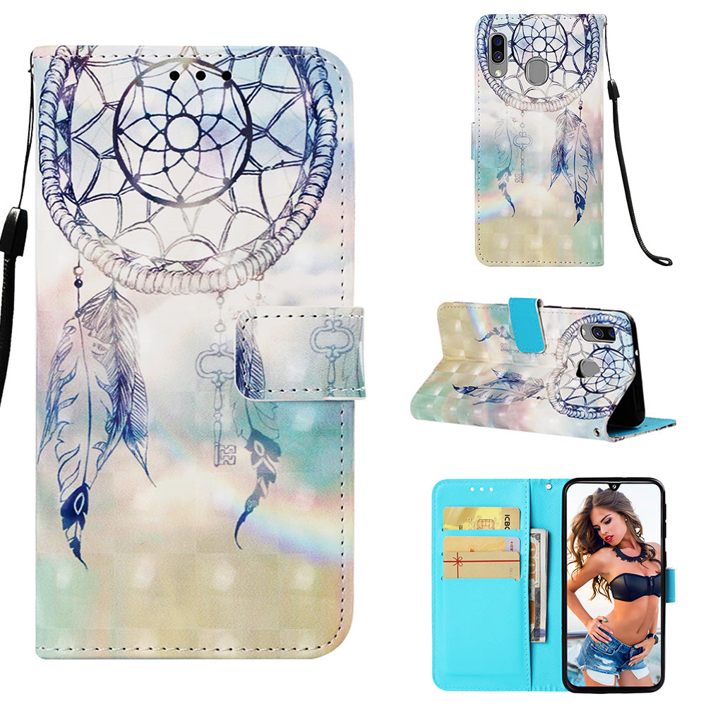 Pattern Printing PU Leather Wallet Case with Strap for Samsung Galaxy A40