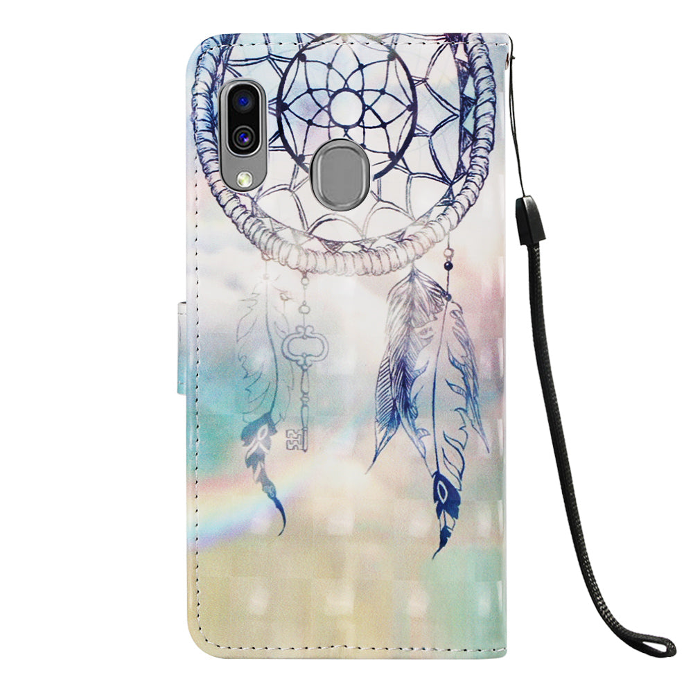 Pattern Printing PU Leather Wallet Case with Strap for Samsung Galaxy A40