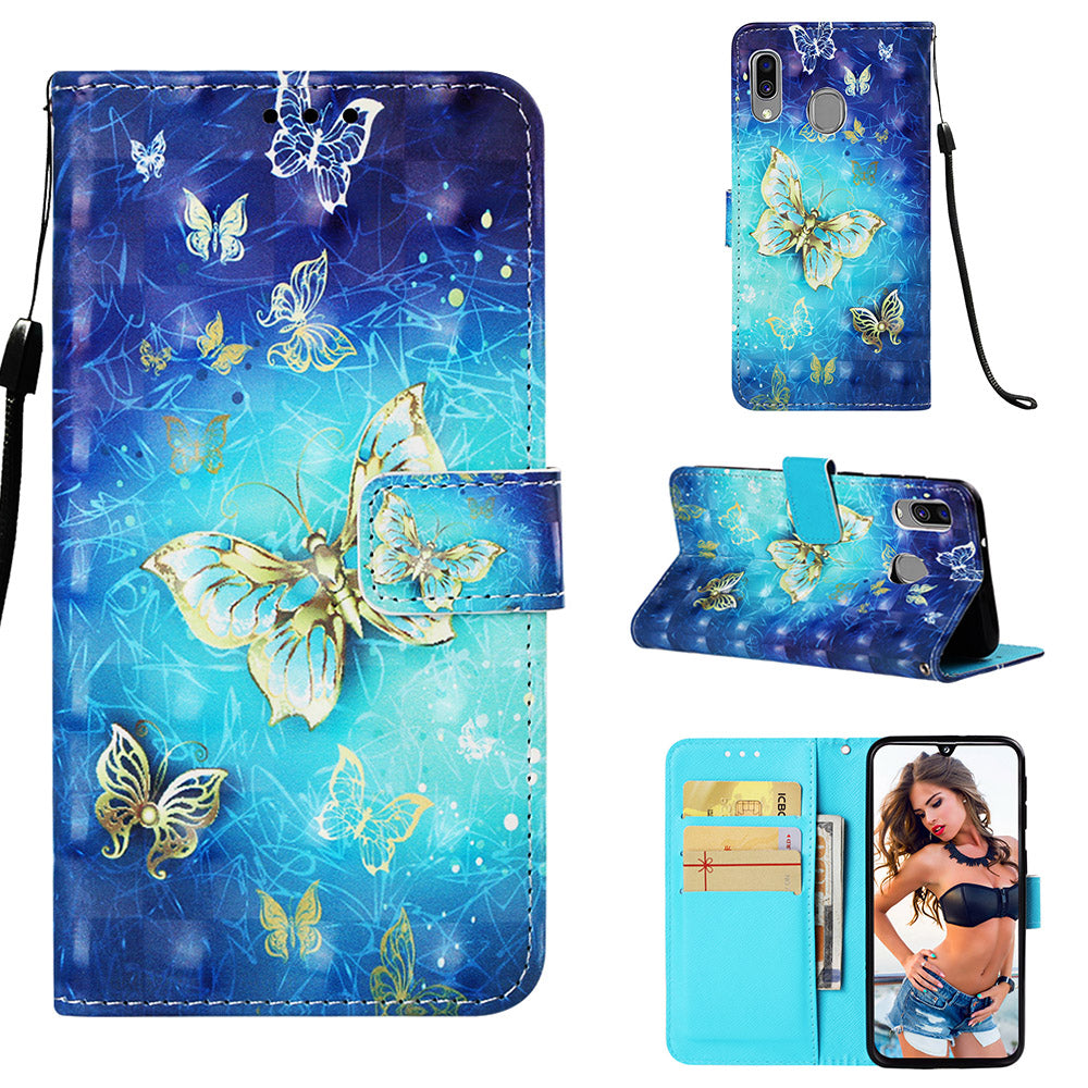 Pattern Printing PU Leather Wallet Case with Strap for Samsung Galaxy A40