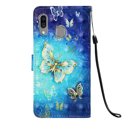Pattern Printing PU Leather Wallet Case with Strap for Samsung Galaxy A40