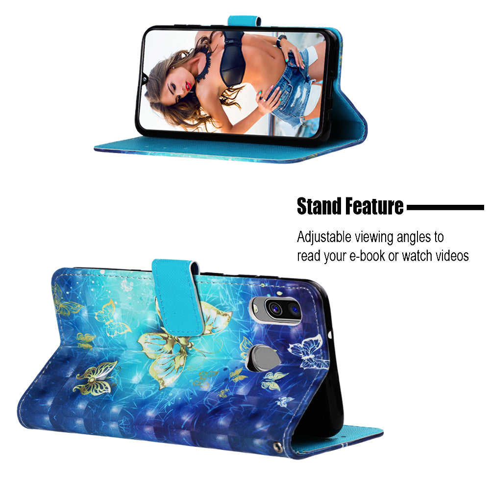 Pattern Printing PU Leather Wallet Case with Strap for Samsung Galaxy A40
