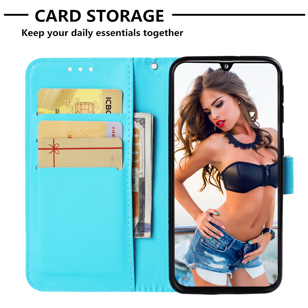 Pattern Printing PU Leather Wallet Case with Strap for Samsung Galaxy A40