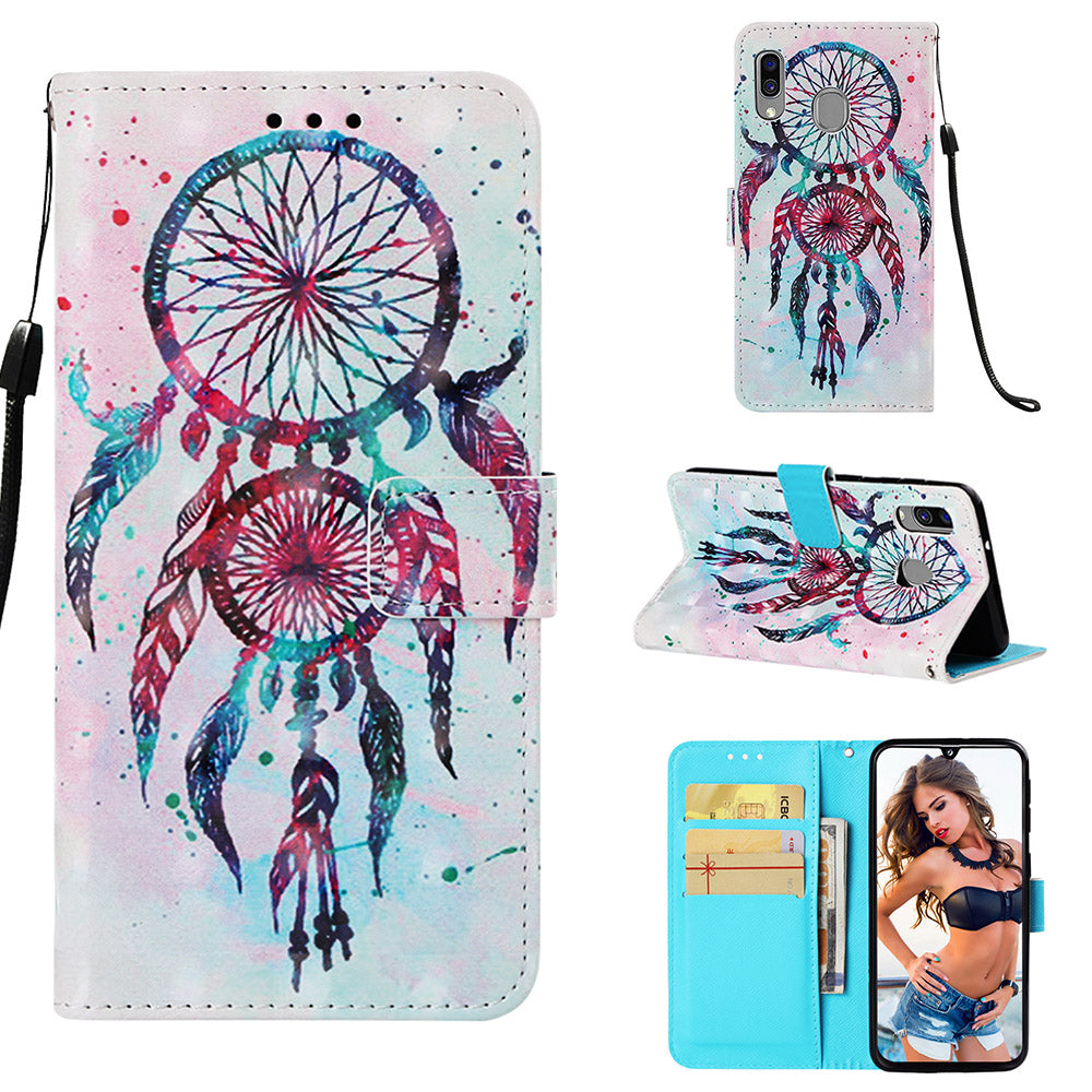 Pattern Printing PU Leather Wallet Case with Strap for Samsung Galaxy A40
