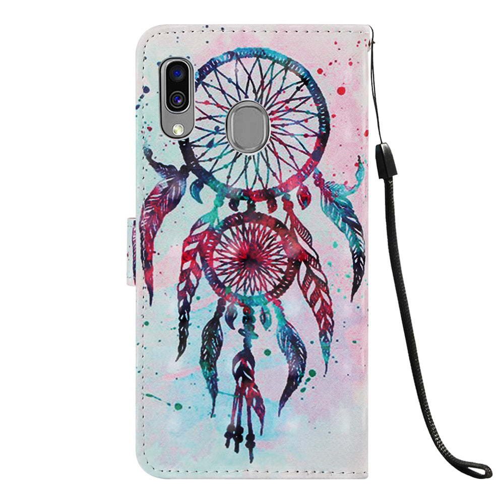 Pattern Printing PU Leather Wallet Case with Strap for Samsung Galaxy A40