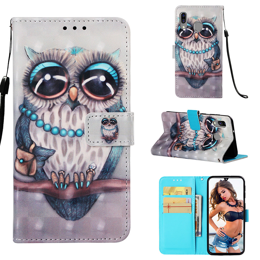 Pattern Printing PU Leather Wallet Case with Strap for Samsung Galaxy A40