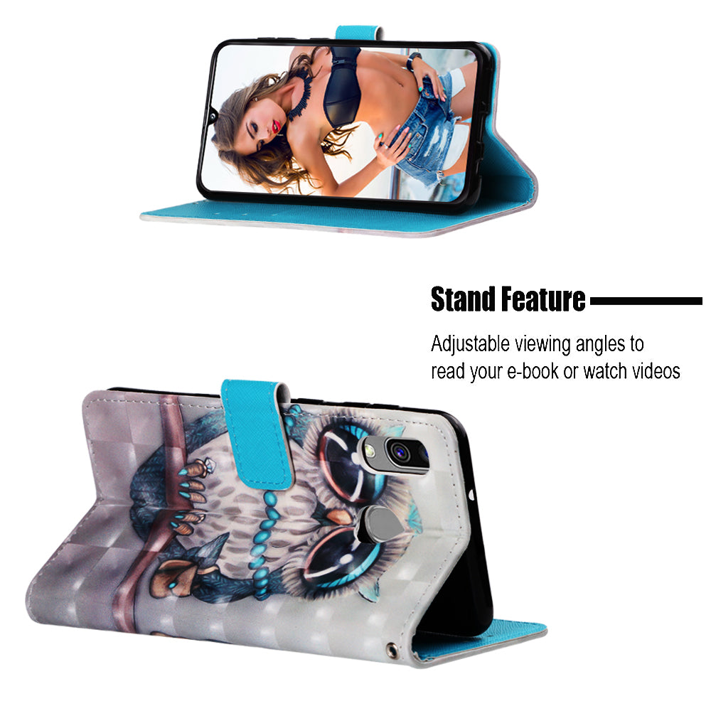 Pattern Printing PU Leather Wallet Case with Strap for Samsung Galaxy A40