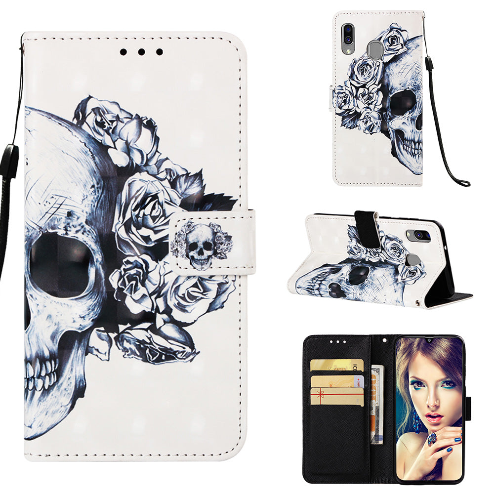 Pattern Printing PU Leather Wallet Case with Strap for Samsung Galaxy A40