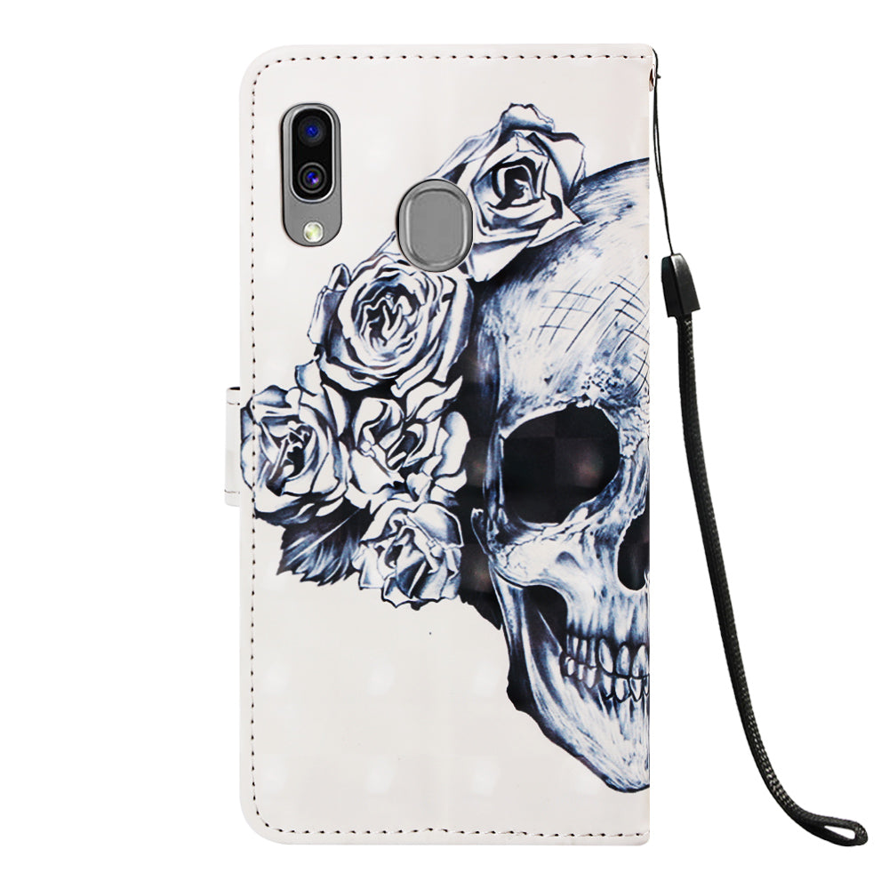 Pattern Printing PU Leather Wallet Case with Strap for Samsung Galaxy A40