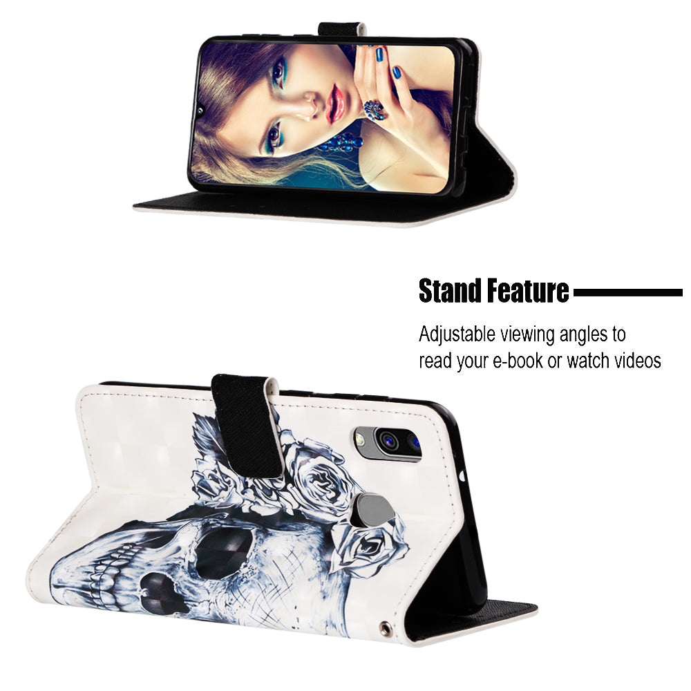 Pattern Printing PU Leather Wallet Case with Strap for Samsung Galaxy A40