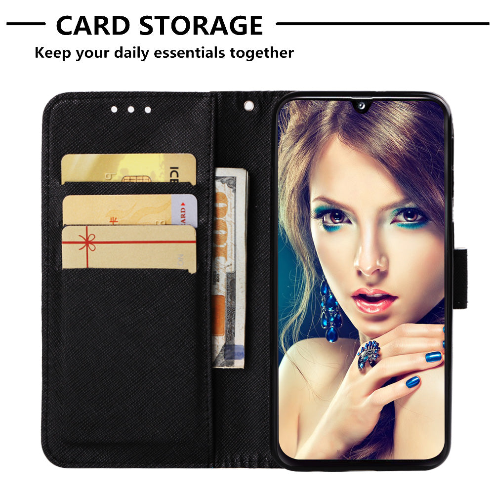 Pattern Printing PU Leather Wallet Case with Strap for Samsung Galaxy A40