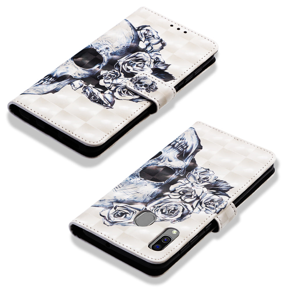 Pattern Printing PU Leather Wallet Case with Strap for Samsung Galaxy A40