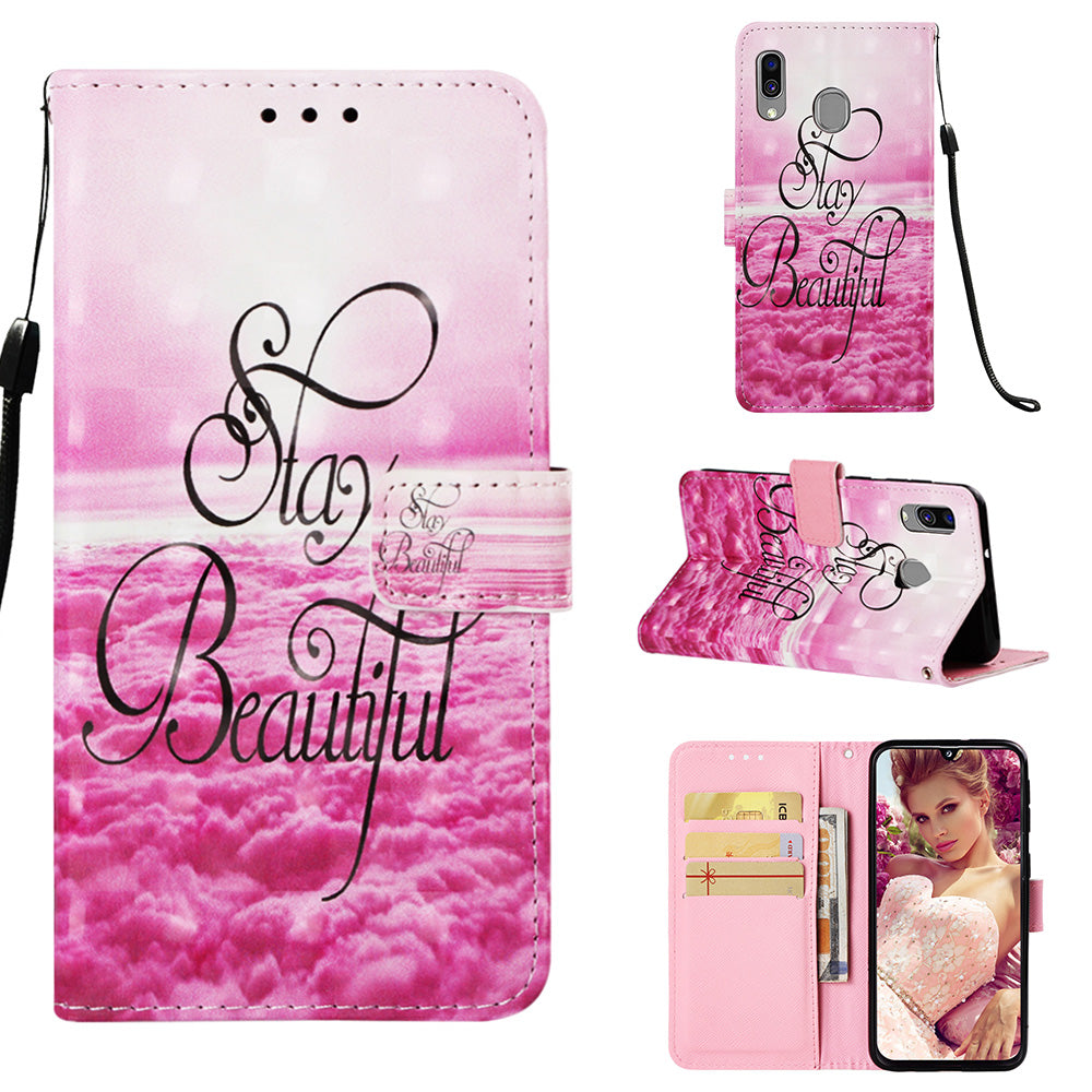 Pattern Printing PU Leather Wallet Case with Strap for Samsung Galaxy A40