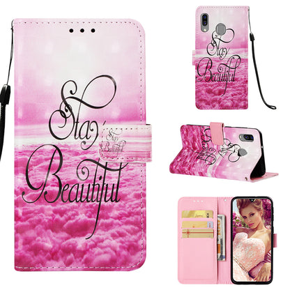 Pattern Printing PU Leather Wallet Case with Strap for Samsung Galaxy A40