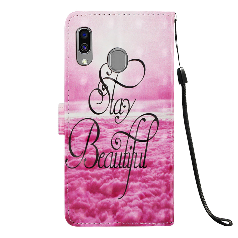 Pattern Printing PU Leather Wallet Case with Strap for Samsung Galaxy A40