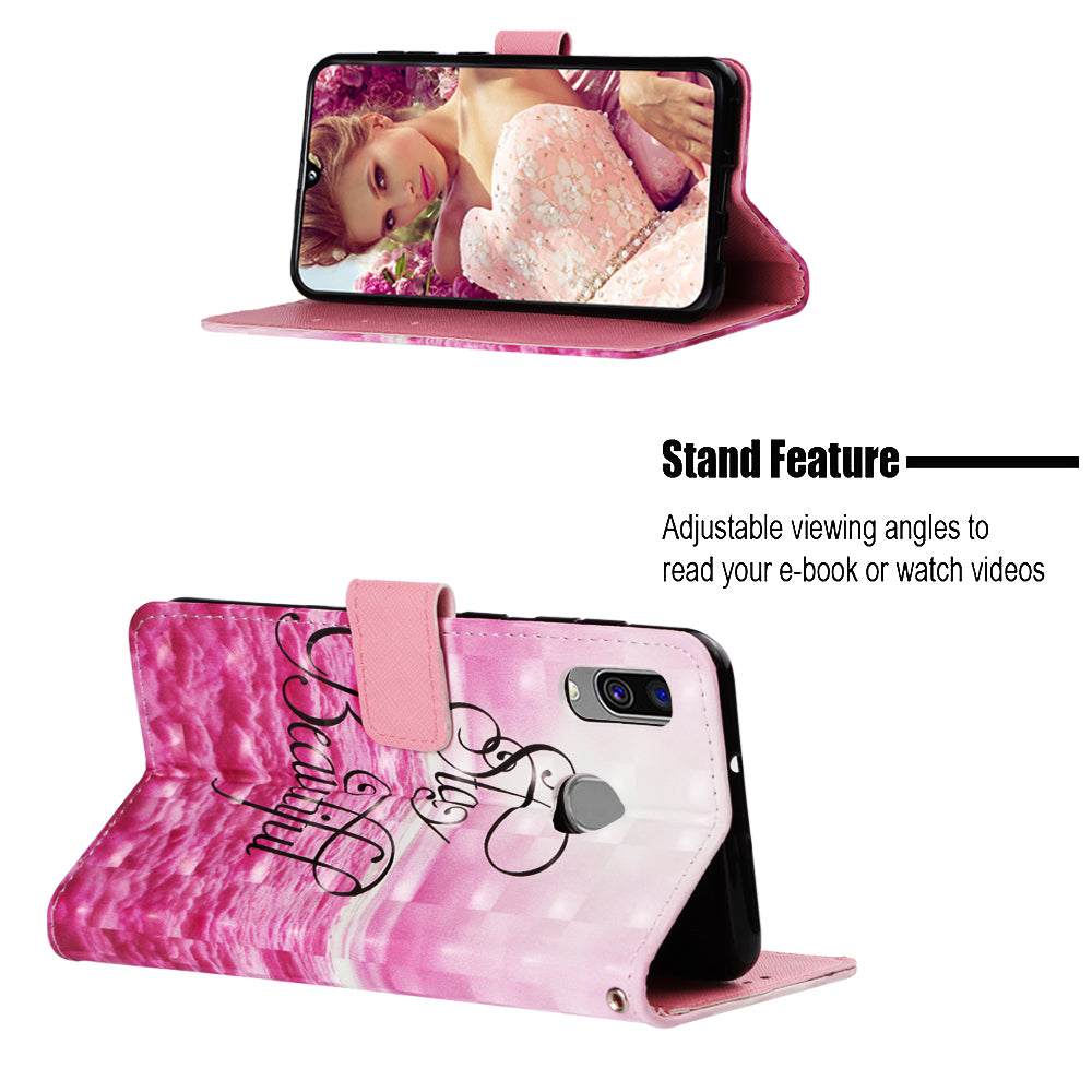Pattern Printing PU Leather Wallet Case with Strap for Samsung Galaxy A40