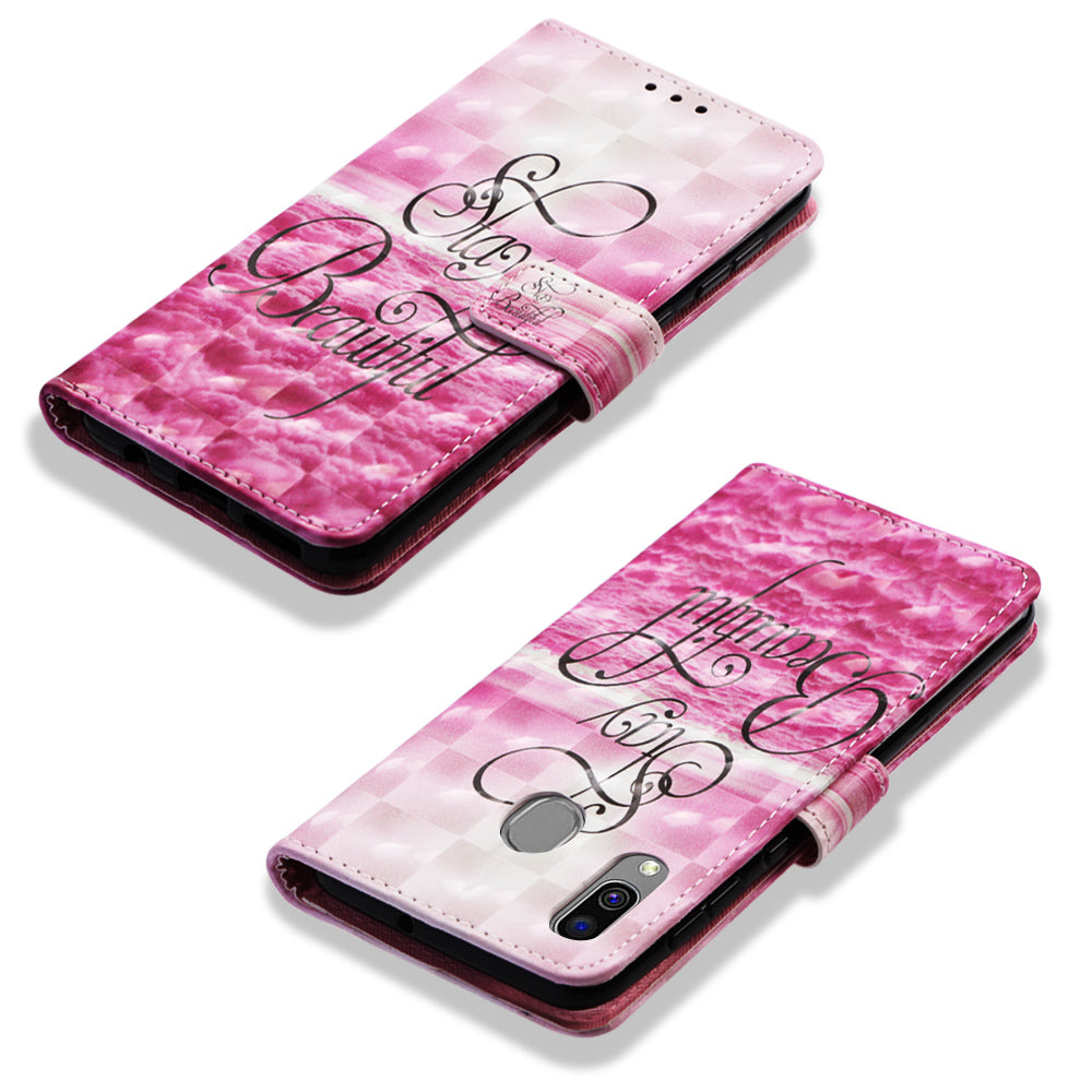 Pattern Printing PU Leather Wallet Case with Strap for Samsung Galaxy A40